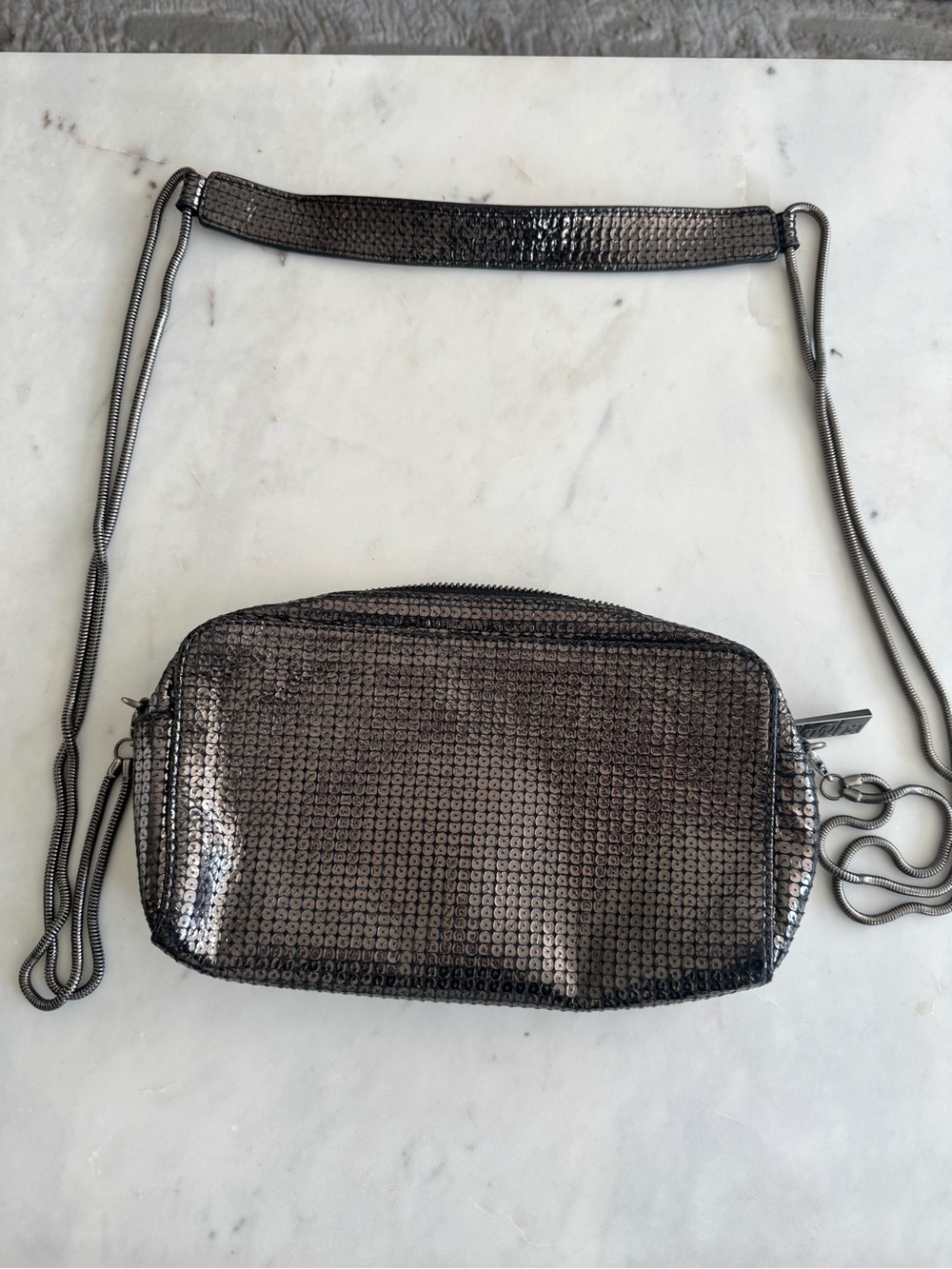 Kooba Metallic Gunmetal Mini Crossbody Bag